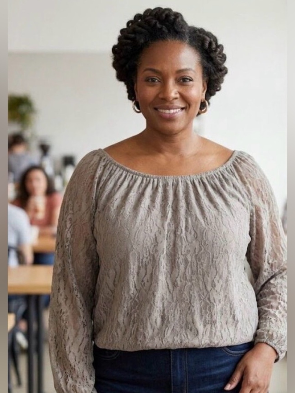 Lane Bryant Taupe Lace Peasant Blouse 18/20